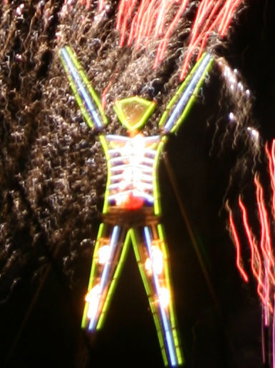 The Burning Man from Burning Man, made of neon tubes before being lit ablaze